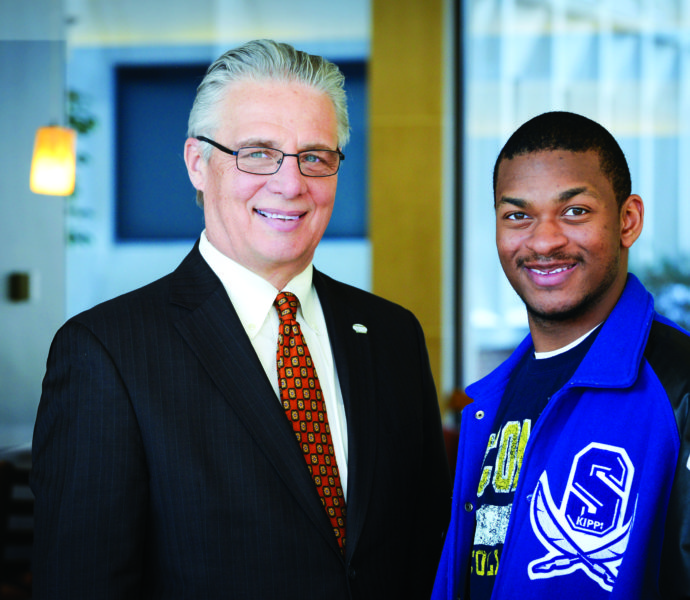 Lycoming College president Kent Trachte with student
