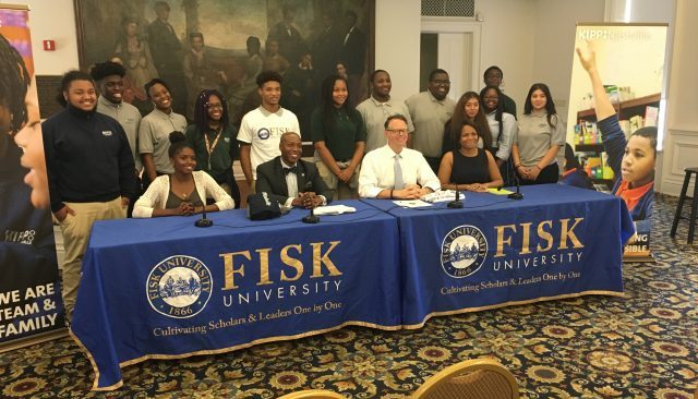 KIPP and Fisk University staff at partnership announcement