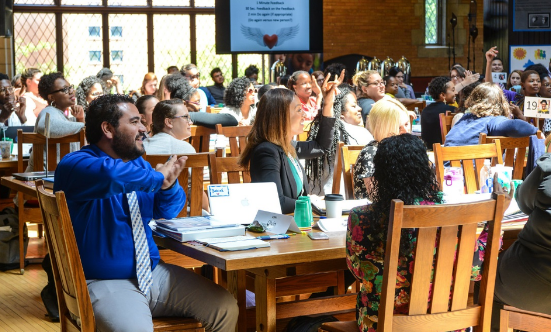 Pictured are educators gathered from across the country for professional development and collaboration at KIPP School Leadership Programs Summer Institute