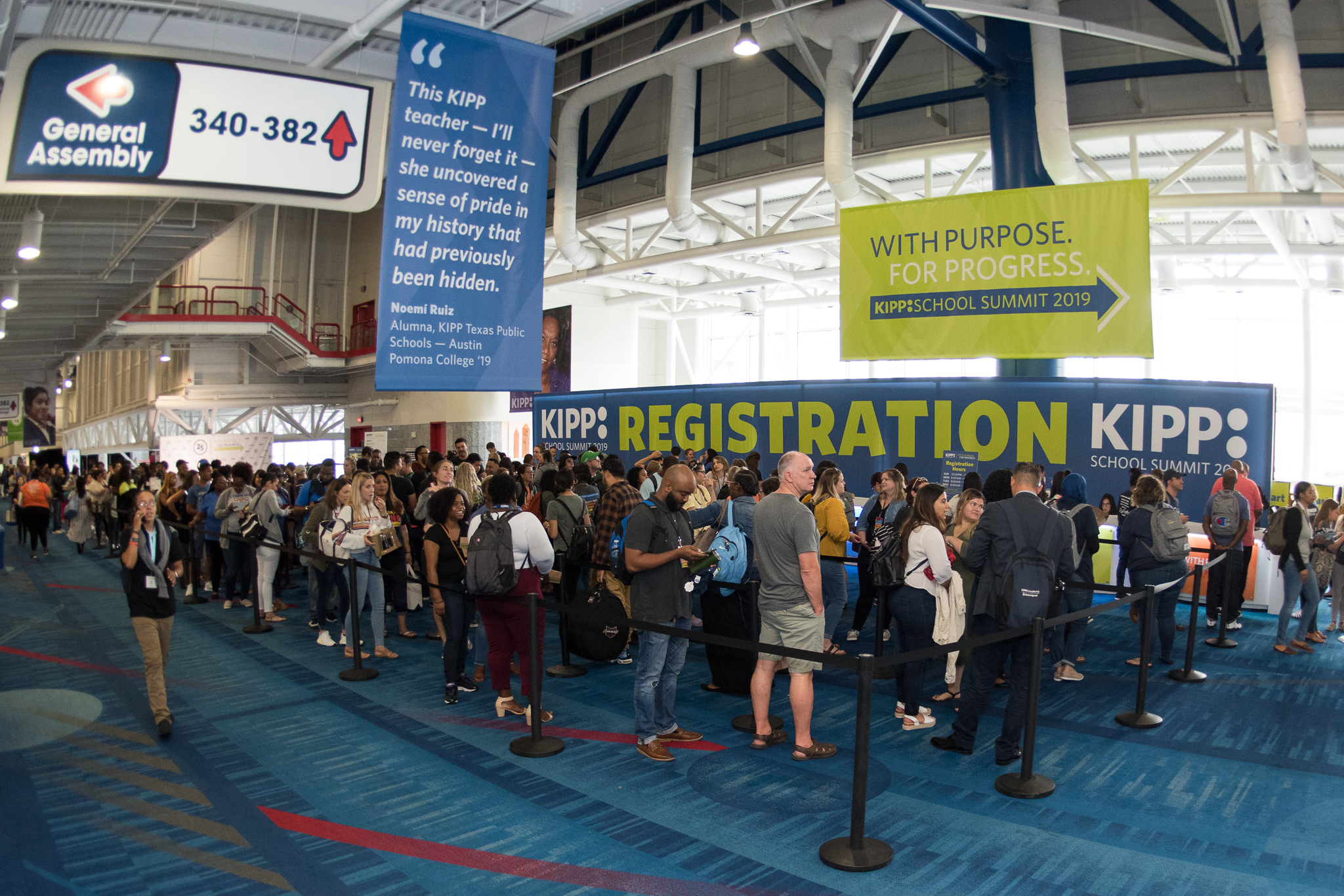 Photo shows long lines of people to register for the 2019 KIPP School Summit