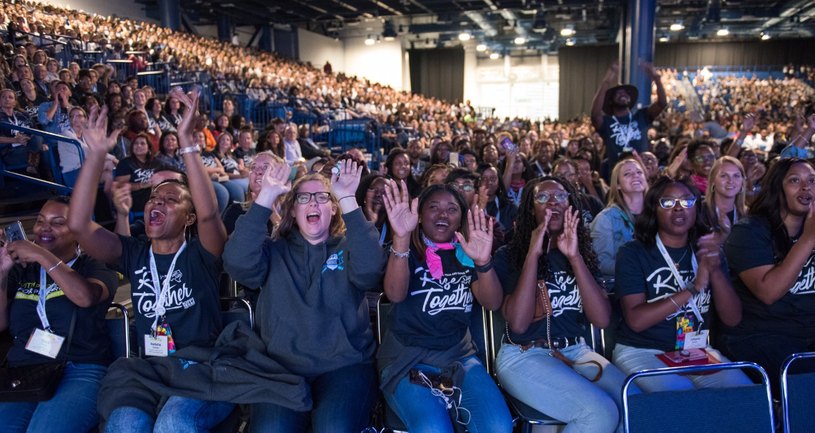 Photo shows the crowds at the main stage at the 2019 KIPP School Summit